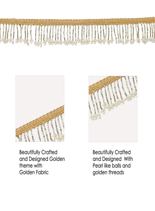 DaSync دانتيل لؤلؤي من داسينك، وأقمشة حواف متدلية بلون كريمي، وشرابات لاتكان، وخرز ذهبي، وأقمشة دانتيل وحواف، وفساتين وبلوزات وشالات وساري وبلوزات وتنانير وستائر بطول 9 أمتار. - Image 2